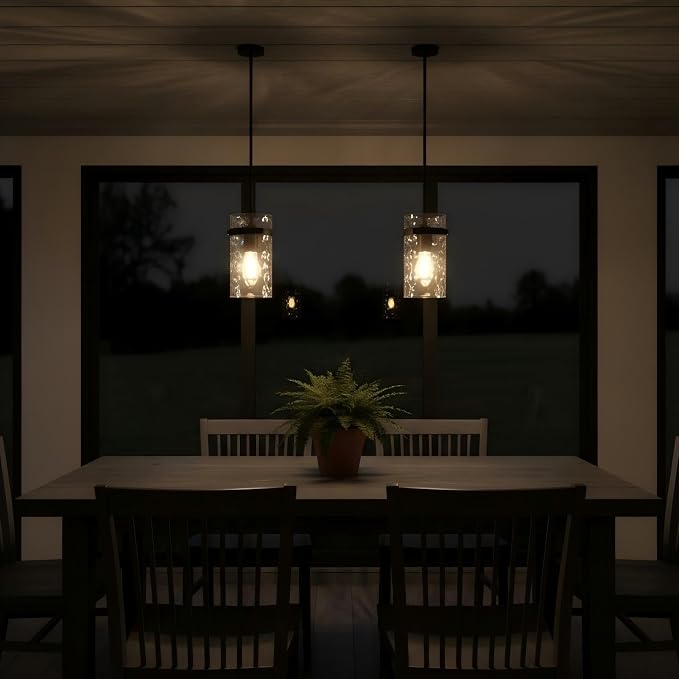 Modern Clear Wavy Glass Pendant Light 1 Pack - Thick Glass Adjustable E26 Hanging Lamp with Elegant Warm Glow for Kitchen Island, Dining Room & Hallway