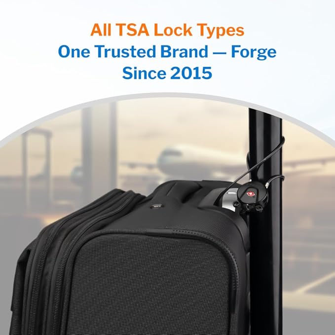 Forge TSA Approved Luggage Locks, Ultra-Secure Dimple Key Travel Lock, Extra long-15'' Cable Locks with Zinc Alloy Body