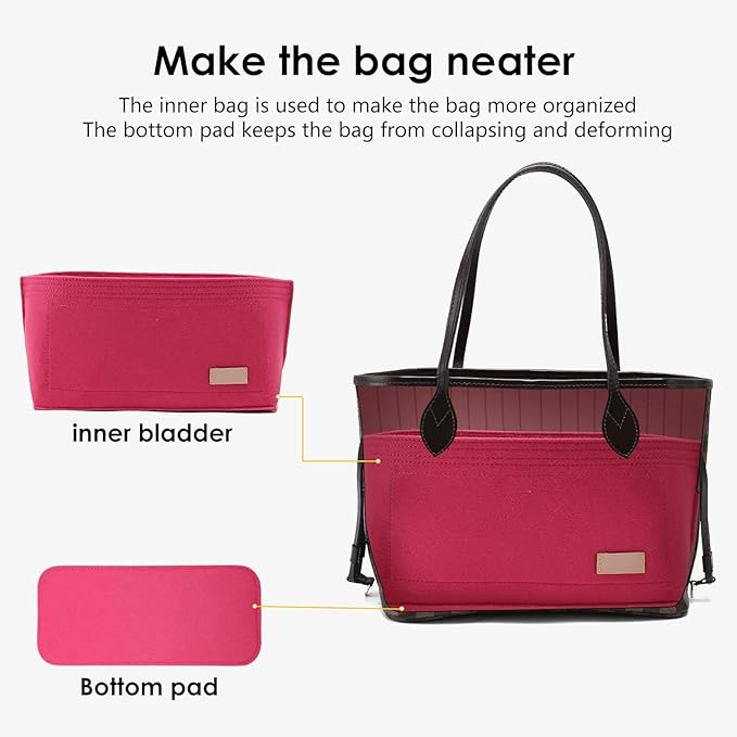 Premium Felt Purse Organizer Insert Compatible with Neverfull GM and More, Felt Bag Organizer Liner with Base Shaper for Tote Handbags,Rose/XL