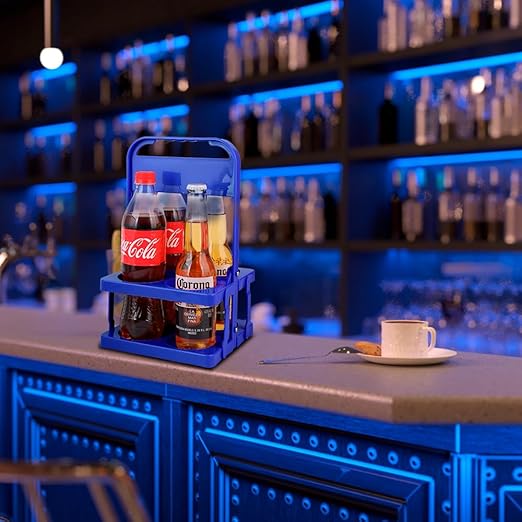 Bodaon 4 Cup Drink Carrier with Handle, Plastic Cup Carriers for Drinks, Drink Holder for Car, Take Out Delivery Drivers Accessories, Portable Foldable Reusable Mobile, Use for Food Delivery Bag, Blue