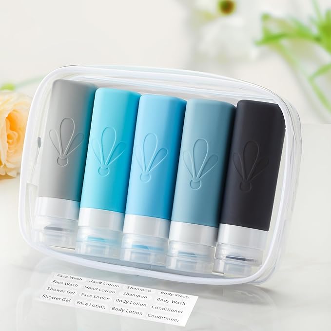 INSFIT Travel Bottles for Toiletries, TSA Approved 3oz Travel Size Toiletries, BPA Free Leak Proof Squeezable Silicone Tubes Travel Essentials for Shampoo Conditioner Lotion Soap