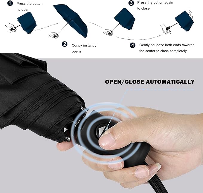 SIEPASA Sakura Windproof Travel Compact Umbrella - Automatic Umbrellas for Rain, Fiberglass Frame, Plastic Handle, Half Round Shape, Portable, Small, Lightweight, Ideal for Men and Women
