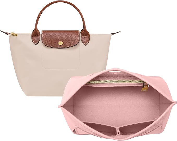 OPPOSHE Purse Organizer Insert for Longchamp Le Pliage, Premium Felt Long Champ Bag Handbag Women, Tote Organizer Insert with 6 Compartments (Small, Pink)