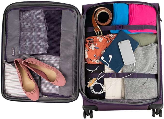 Travelpro Tourlite Softside 2-Piece Set, Expandable Luggage, 4 Spinner Wheels, Lightweight Suitcase, 21" Carry-On, 25" Checked Medium, Deep Purple