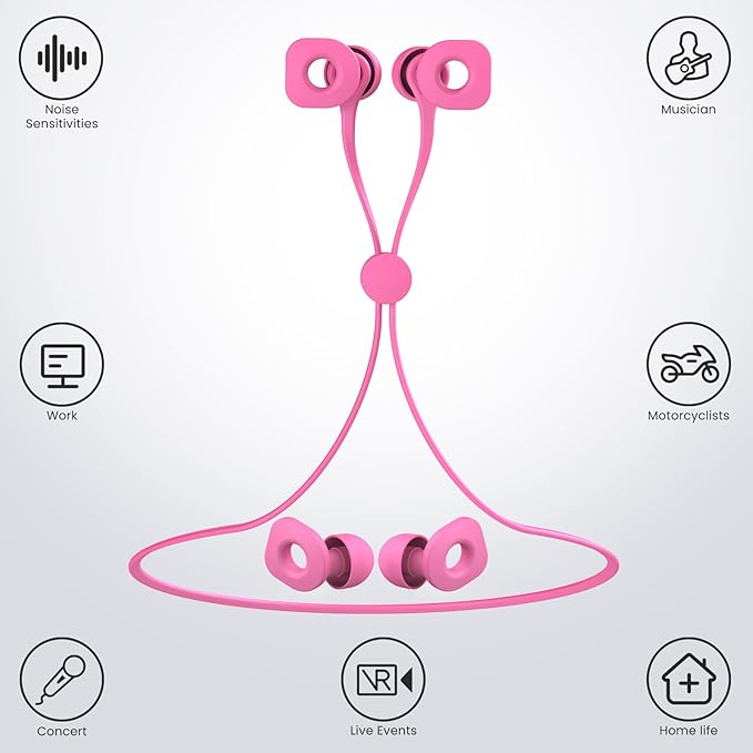 2 Pairs of Earplugs for Sleeping,Reusable Hearing Protection Ear Plugs with 8 Pairs Ear Tips & One Connector Cord,Soft Earplugs for Noise Reduction,Concert,Musician & Work - 25dB-30dB