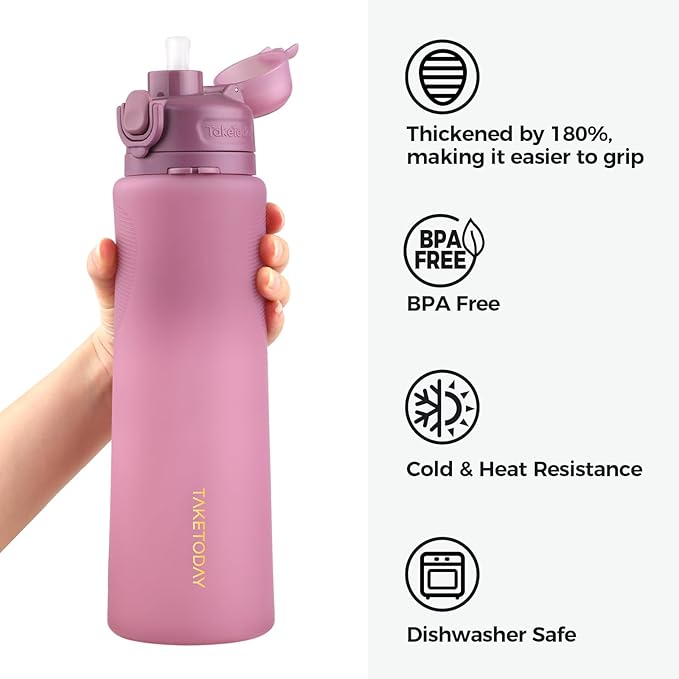 TakeToday Collapsible Water Bottles 32oz, Foldable Travel Bottle, TSA-Approved Leakproof Newly Silicone Water Bottle for Hiking, Travel, Outdoors, Purple