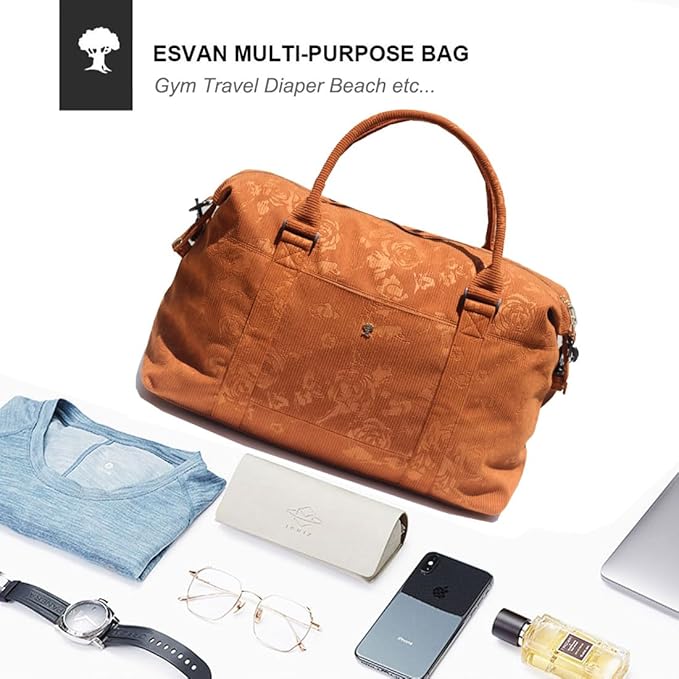 ESVAN Travel Tote Duffel Gym Bag,Weekender Overnight Carry-on Tote Crossbody Bag with Wet Pocket and Trolley Sleeve Upgraded