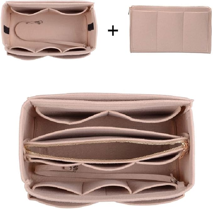 ZTUJO Purse Organizer Insert, Felt Bag Organizer with Metal Zipper, Handbag & Tote Shaper, For Speedy Neverfull Tote, 7 Sizes