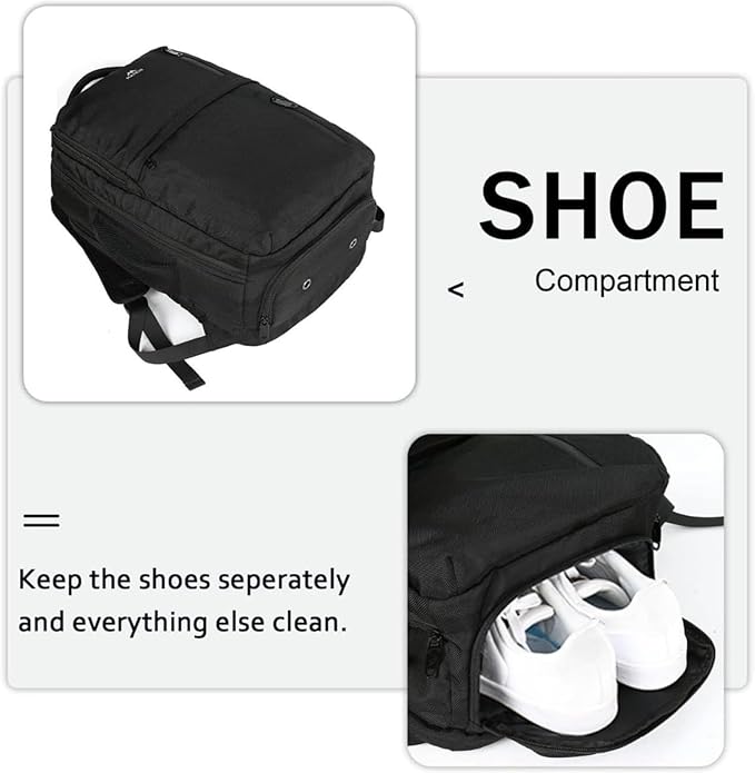 MATEIN Travel Laptop Backpack, Flight Approved Carry on Backpack Shoe Compartment, Large Personal Item Bag Fits 15.6 inch Laptop, Water Resistant Luggage Overnight Weekender Bag, Black