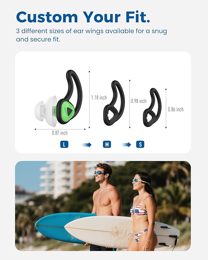 Ear Plugs for Swimming–2 Pairs Soft Silicone Reusable Waterproof Earplugs for Adults & Men Women, Custom Fit for Swimmers Ear, Pool, Beach, Snorkeling, Surfing, Kickboard Training(Green)