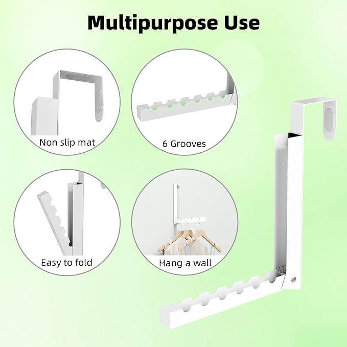 BAKON Over The Door Hanger Folding Clothes Drying Rack, Folding Hanging Coat Rack for Indoor Laundry Room Compact Small Space Foldable Portable Clothing Hanger Hook Collapsible- 2 Pack