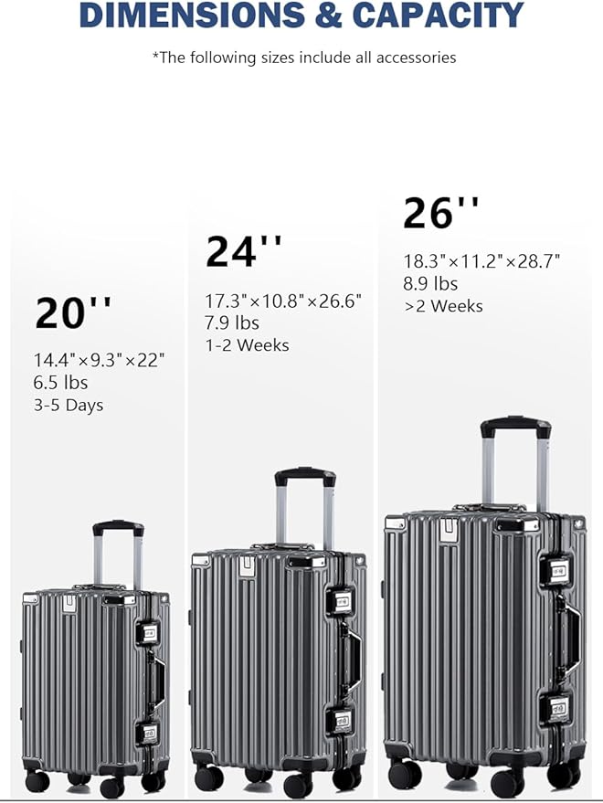 HotWay 26 Inch Aluminum Frame Luggage with Spinner Wheels, PC Hard Shell Suitcase with Cup Holder, Zipperless Luggage for Business Travel, Gray
