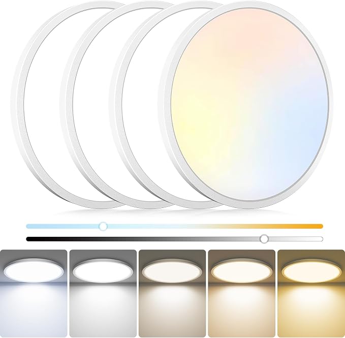 4Pack LED Flush Mount Ceiling Light Fixture, 12Inch 24W, Dimmable&3000K/3500K/4000K/5000K/6500K Adjustable Low Profile Ceiling Lights, 3200LM Modern Lamp for Bedroom, Porch, Kitchen, Hallway, White
