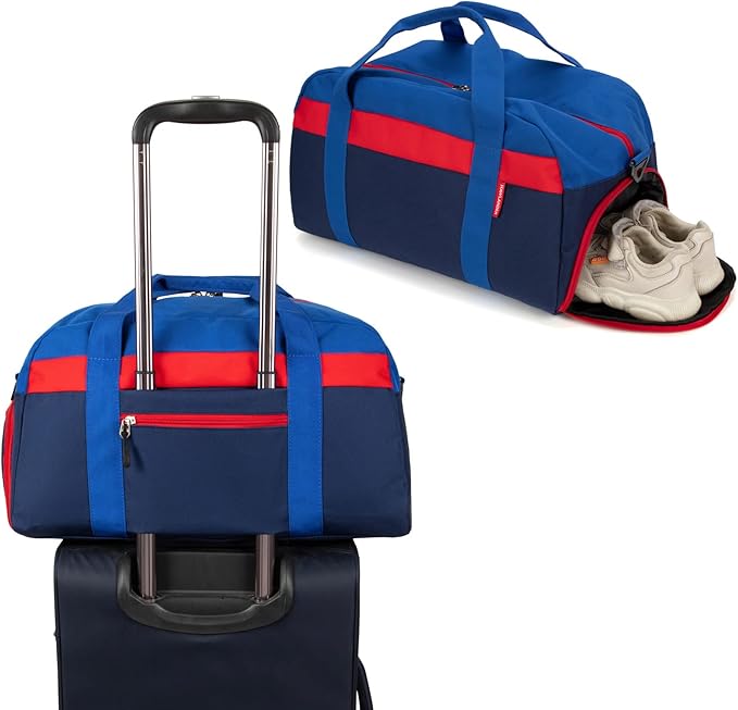 HawLander Kids Duffle Bag for Boys or Girls, Fit Sports Practice, or Overnight Travel Weekend (Navy Blue)