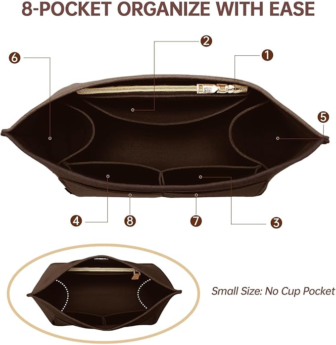 OPPOSHE Purse Organizer Insert for Longchamp Le Pliage, Premium Felt Long Champ Bag Handbag Women, Tote Organizer Insert with 9 Compartments (Medium, Dark Brown)