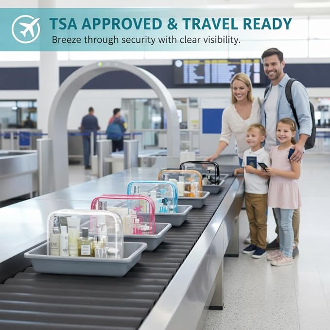 F-color TSA Approved Toiletry Bag 5 Pack Medium - Clear Makeup Bag Travel Quart Size for Women Men, Clear Cosmetic Bag Airport Airline Compliant Carry on Bag, 5 Colors