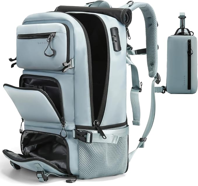FUTURE AESTHEICS Travel backpack Carry-on Travel Backpack For Women Men Flight Approved Business Weekender Overnight Waterproof Daypack (Light Blue)
