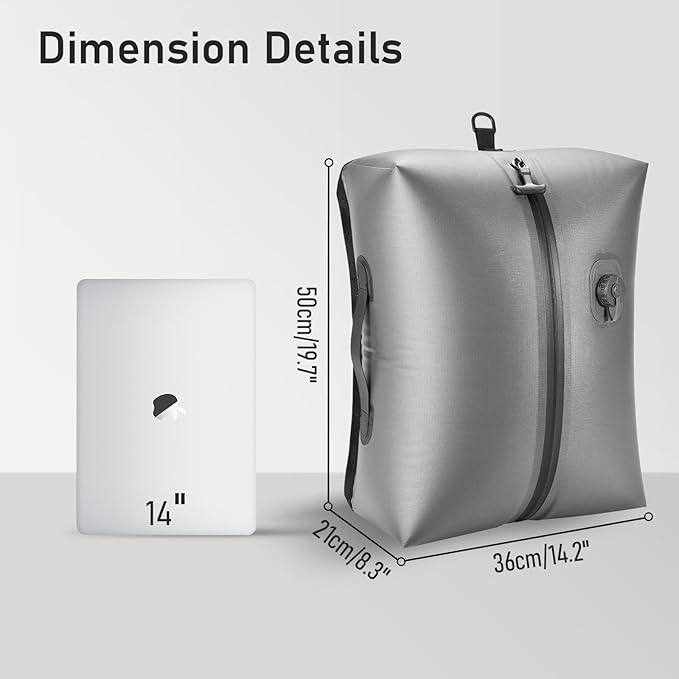 VJI Reusable Vacuum Bag for Travel, IPX8 Waterproof Compression Storage Bag for Luggage and Closet, Space Saving and Leakproof Packing Organizer (Grey, With pump)