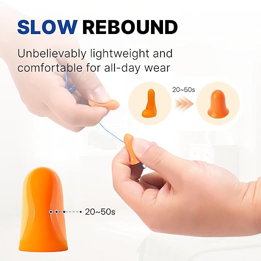 NORTHSKY Foam Ear Plugs, 200 Pairs Foam Earplugs for Sleeping, Effective Noise Reduction NRR of 32 dB, Bulk Ear Plugs with Cord, Bell Shape, Slow Rebound