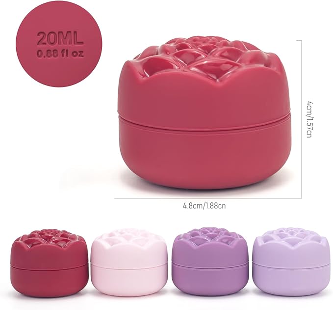 Travel Containers for Cosmetics Toiletries 0.88 Oz 4 Pack Small Silicone Refillable Mini Jars with Lid Handcream Eyes Cream Hair Gel Wax Pills Moisturizer Earrings Container Rose