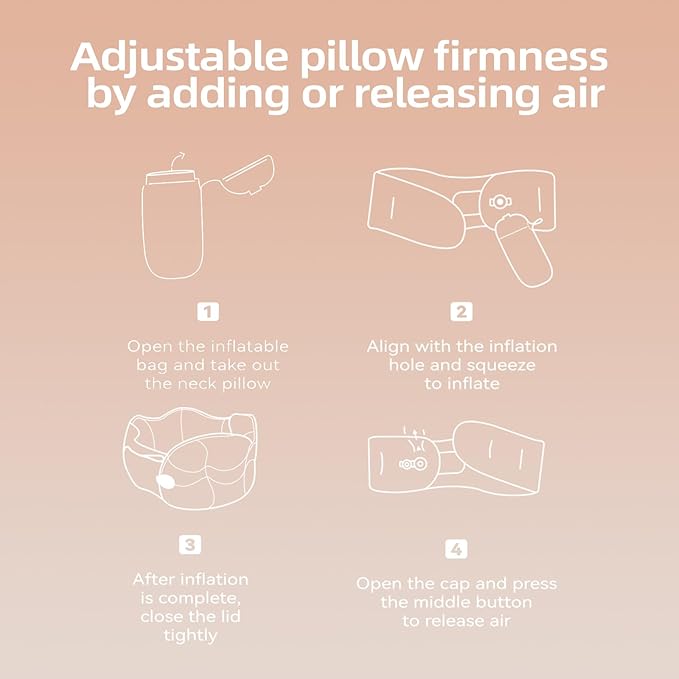 Inflatable Travel Pillow - Travel Pillow for Long Flight, Inflatable Neck Pillow for Traveling, Pocket Blow Up Pillow for Airplane, Bus, Train, Car, Office, Home (Pink)