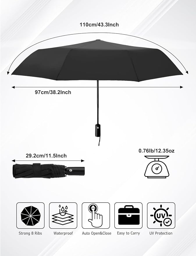 SoulRain Travel Umbrella - Compact Umbrella for Rain - Perfect Large Auto Folding Umbrella - Ideal Car umbrella, Small umbrella, and Travel Companion