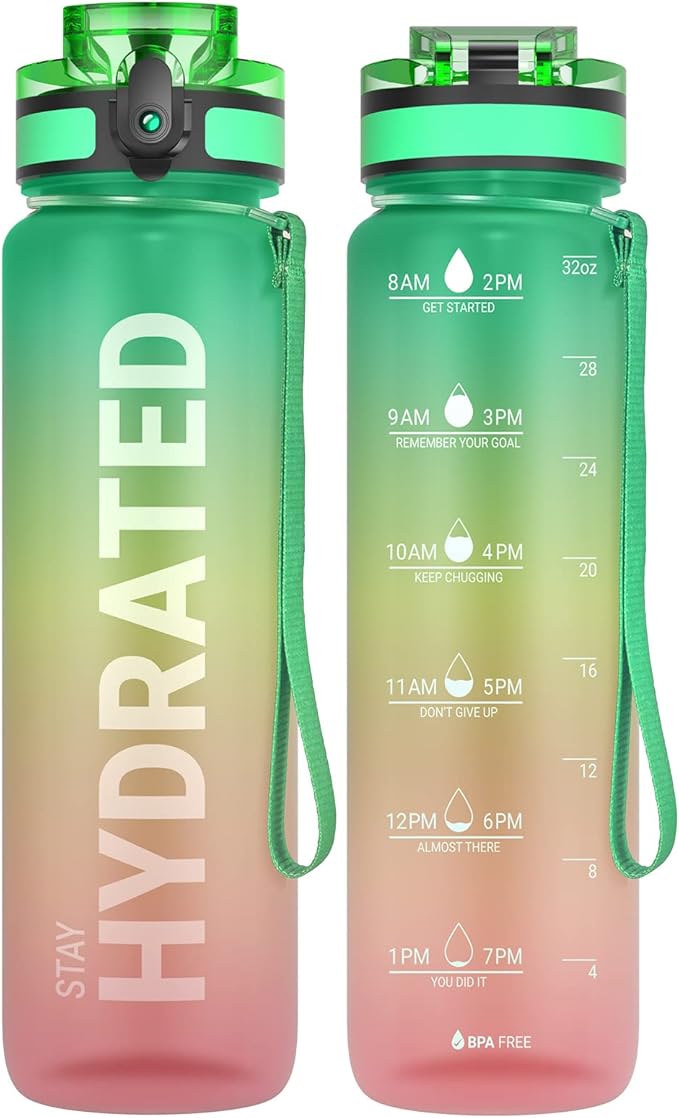 Sahara Sailor Water Bottle, 32/25/17oz Durable and Leakproof Water Bottles Motivational with Time Marker, Tritan, BPA Free, Wide Mouth with Easy Clean Brush for Gym, Travel, School, Office (1 Bottle)