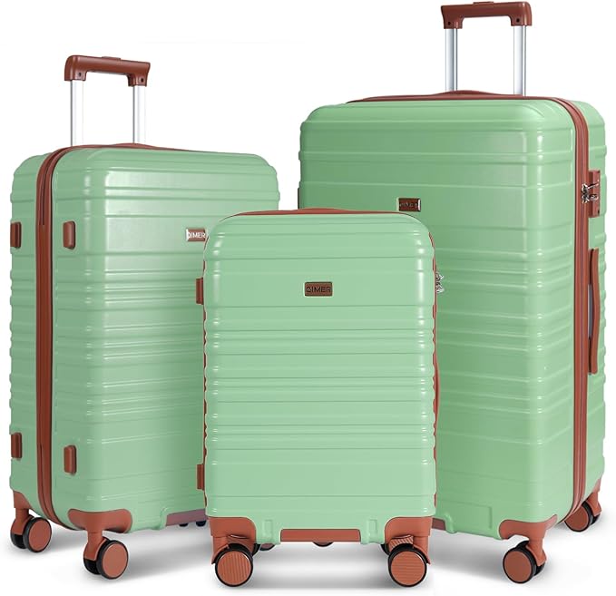 Luggage Sets 3 Piece, 100% PC Hardside Luggage with Spinner Wheel TSA LOCK Lightweight Quiet Suitable for Men and Women, Family Travel 20/24/28 Light Green