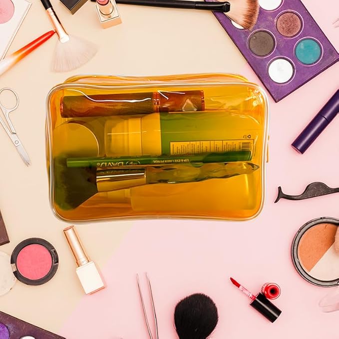 Neon TSA Approved Clear Toiletry Pouch, 7"x2.3"x4.7" Size, PVC Travel Makeup Bags for Toiletries, Transparent Cosmetic Bag for Women and Men Small (yellow)