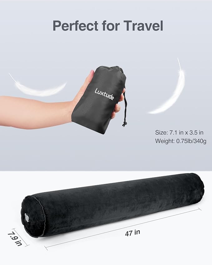 Luxtude Inflatable Body Pillow for Adults Kids, Travel Body Pillows for Side Sleeper, 47Inch Long Round Bolster Pillows for Bed, Round Cervical Cylinder Pillow for Hugging Sleeping, Back etc.