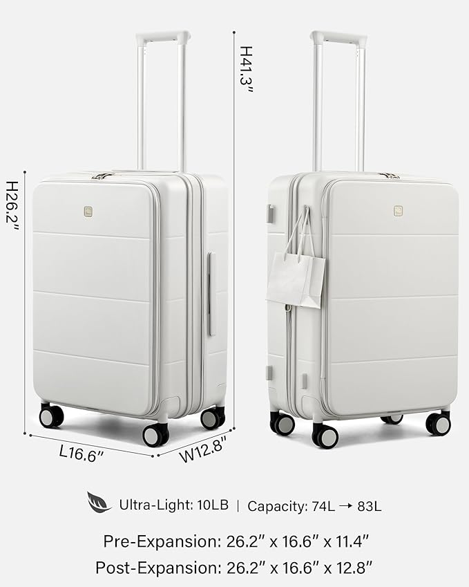 Hanke Hardside Expandable Checked Luggage, 24 Inch Top Opening Trunk Luggages with Spinner Wheels, All-PC Hard Shell Suitcase, Lightweight TSA Checked-Medium(Smoke White, 83L)