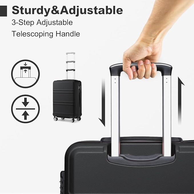 Kono 24 Inch Luggage Suitcase with Spinner Wheels TSA Lock Lightweight PC+ABS Hardside Medium Checked Luggage Durable Rolling Suitcase Black