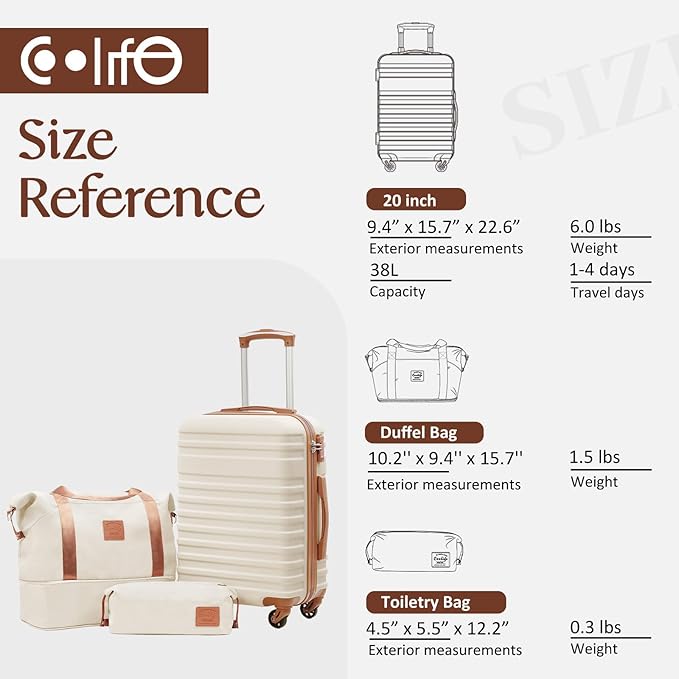 Coolife 3 Piece Luggage Set Carry On Suitcase with Hardside Durable TSA Lock Spinner Wheels (Apricot White, DB/TB/20)