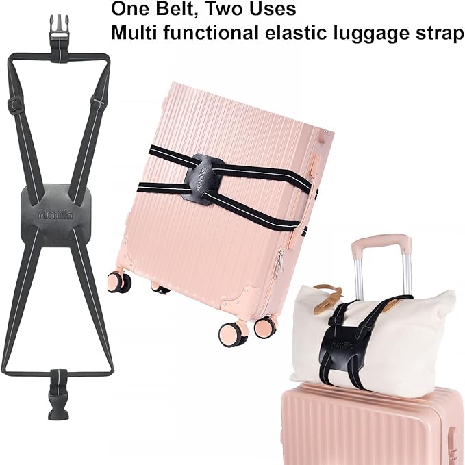 Luggage Straps for Suitcases, Travel Accessories to Connect Two Suitcase, Add A Bag Luggage Strap for Carry On Luggages Adjustable Buckle Belt (Black/Black-1pcs)
