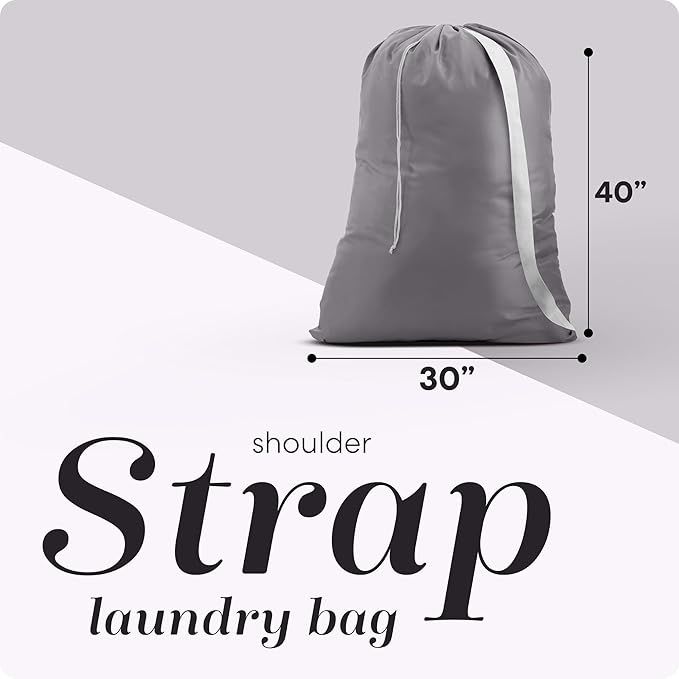 Handy Laundry Bag Shoulder Strap Extra Large - Drawstring Locking Closure, Durable Material, Heavy Duty Stitching, Hands Free Carrying - Perfect College Dorm (Grey, 30" x 40")