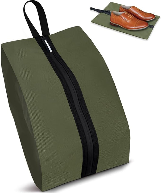 Shoe Bags for Travel Waterproof Odor Absorbing Lightweight Golf Soccer Shoe Storage Organizer Pouch with Smooth Zipper and Handle, Portable Travel Essentials (Dark Green, 1-Pack)
