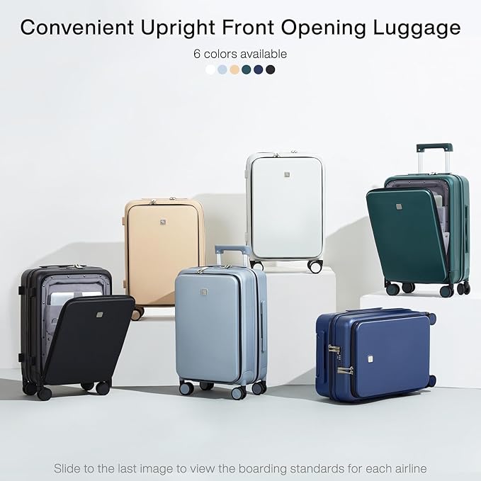 Hanke Grace Expandable Carry On Luggage with Wheels Airline Approved Hard Shell Suitcases with Front Pocket，Top Opening Luggage with TSA Lock for Short Business Travel, Dark Blue.