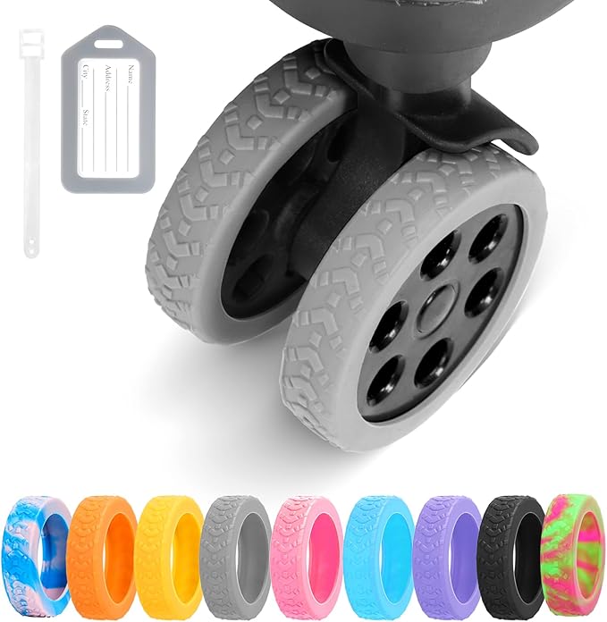 Luggage Wheel Covers, 8 PCS Silicone Protector Covers for 2-2.6 inches 8-Spinner Wheels, Wear-Resistant, Anti-Noise, Gray