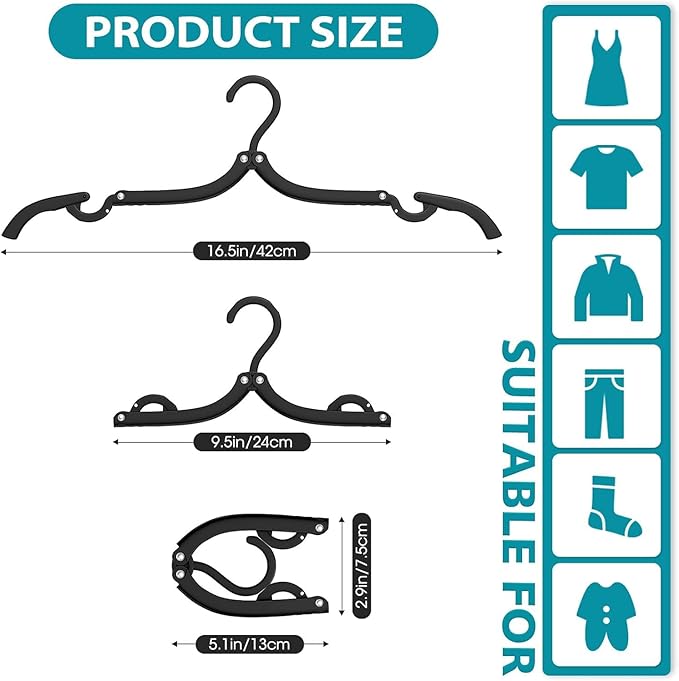 Travel Hangers Portable Foldable Travel Hanger Organizer, Plastic Cruise Essentials Clothes Drying Rack Folding Hangers for Camping Flying RV Europe Vacation Essentials Suitcase (Black, 20 Pack)
