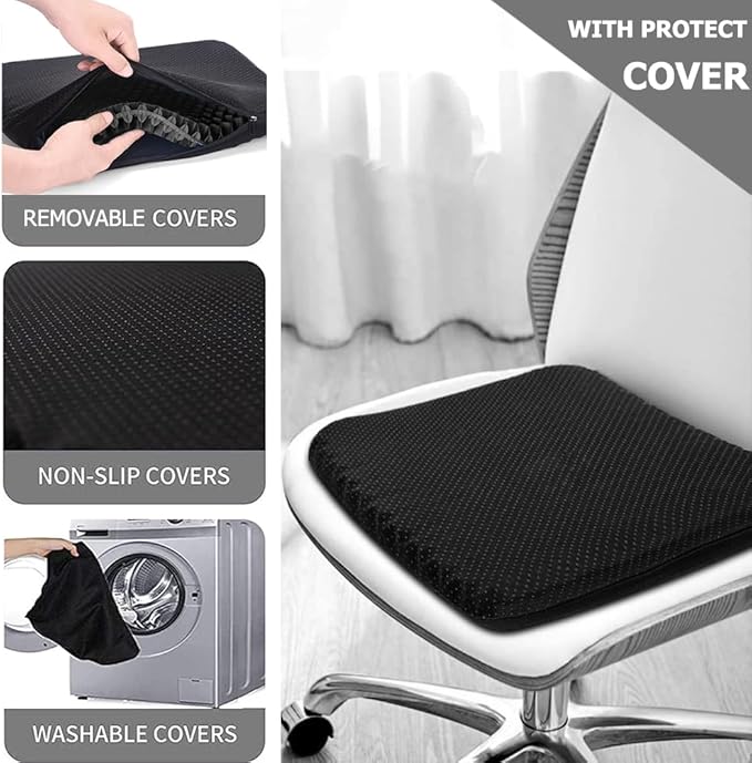 Gel Seat Cushion, Super Large (19x18x1.6inch) Gel Cushion Chair Pads with Non-Slip Cover for Home Office Car Seat Wheelchair, Soft Breathable Honeycomb Seat Cushion for Relieve Hip Pain