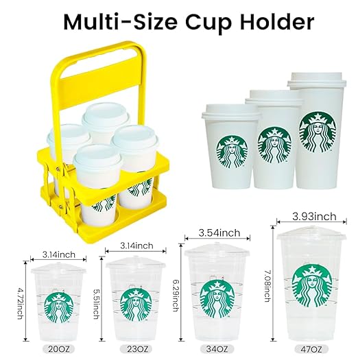 Bodaon 4 Cup Drink Carrier with Handle, Plastic Cup Carriers for Drinks, Drink Holder for Car, Take Out Delivery Drivers Accessories, Portable Foldable Reusable Mobile, Use for Food Delivery Bag