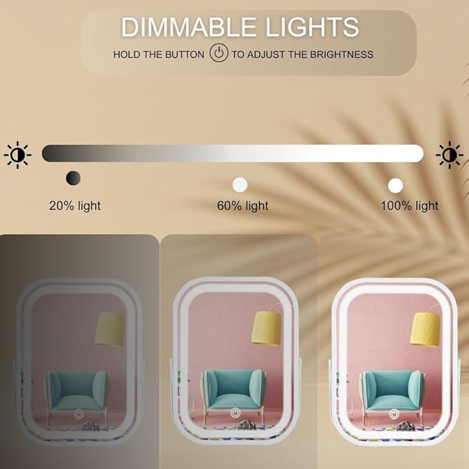 Vanity Mirror with Lights 6x8 Inch, Rechargeable Makeup Mirror for Desk, 3-Color Lighting & Touch Control Tabletop Mirror Lights, Portable Cordless Travel Mirror