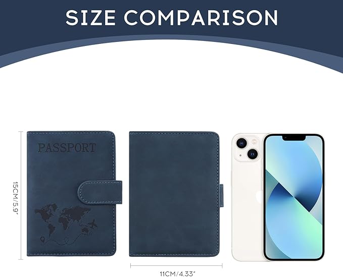 ILIYAH-Passport Cover-Passport Holder Travel Wallet-RFID Blocking Passport Case Travel Accessories Card Holder Wallet Unisex Travel Gifts (Navy MG)