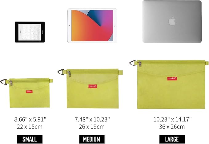 pack all 3 Pcs Water-resistant Material Zipper Pouch Set, Mesh Zipper Bags for Storage, Travel, Office (Green)