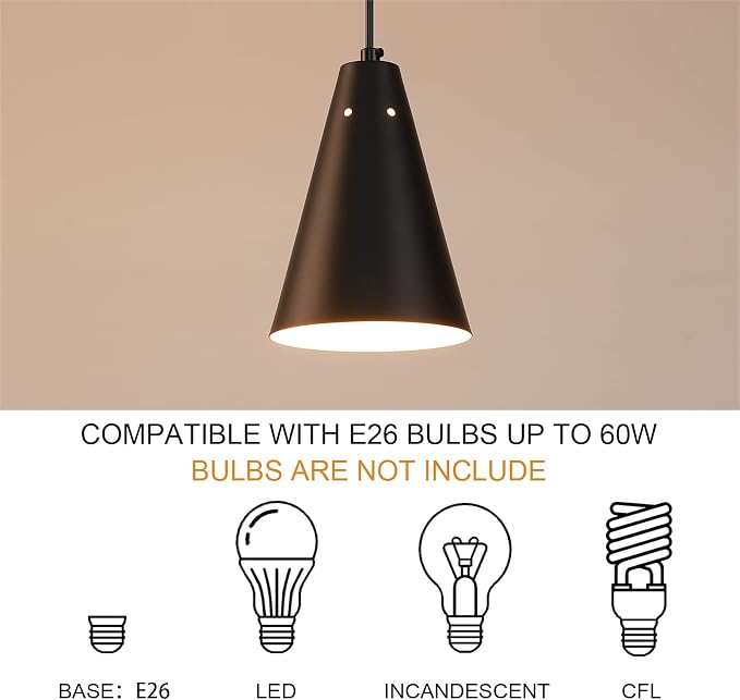 Black Plug In Pendant Light,Hanging Lights With Plug In Cord On/Off Switch, Mini Pendant Lights for Kitchen Island,Modern Farmhouse Pendant Light Fixture with Metal Shade,Hanging Lamps for Bedroom