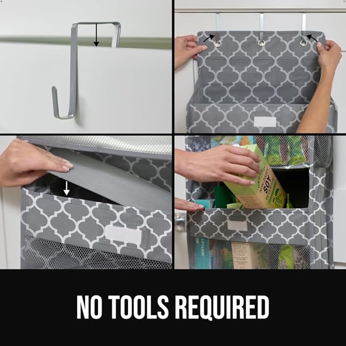 GORILLA GRIP Over The Door Organizer Storage, 5 Deep Hanging Shelves, Holds 50lbs, Closet Organizers Shelf for Bedroom, Shoes, Bathroom, Nursery, Dorm Essentials, 58x15 Inches, Quatrefoil