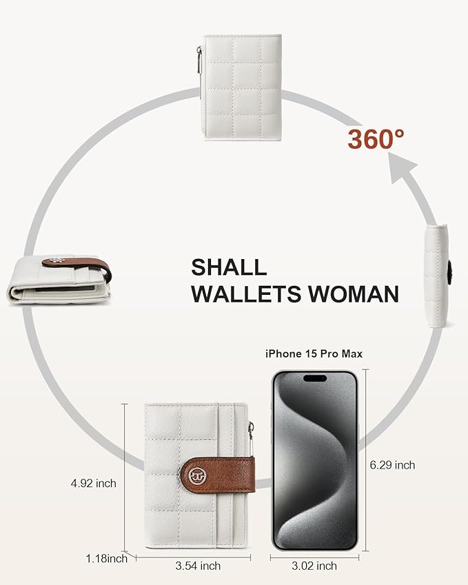 BOSTANTEN Small Wallet for Women Leather RFID Blocking Card Holder Bifold Compact Wallets With Zipper Coin Pocket Brown＆White