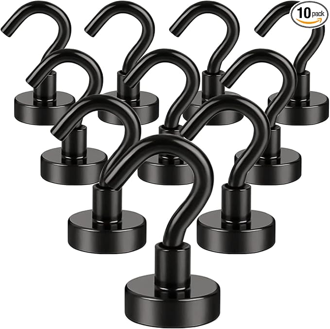 DIYMAG Magnetic Hooks, 30Lbs Facilitate Hook Neodymium Magnet Hooks with Nickel Coating for Cruise，Kitchen, Home, Workplace, Office and Garage etc, 10 Packs (Black)