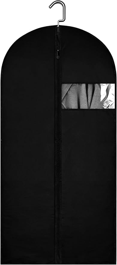 55-Inch Garment Bags for Hanging Clothes, Clear Window Dust-Proof Suit Bags for Suits Coats Dresses - Closet Storage & Travel Garment Covers (Black)