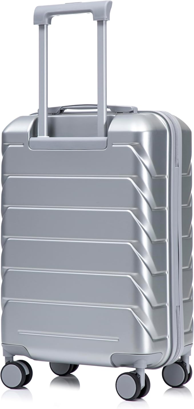 20 Inch Carry On Luggage, Lightweight ABS Hard Shell Suitcase with Spinner Wheels, Durable Travel Luggage with Combination Lock & Side Hooks for Men Women, Silver